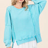 Mittoshop Mineral Wash Waffle Long Sleeve Sweatshirt - Pastel  Blue