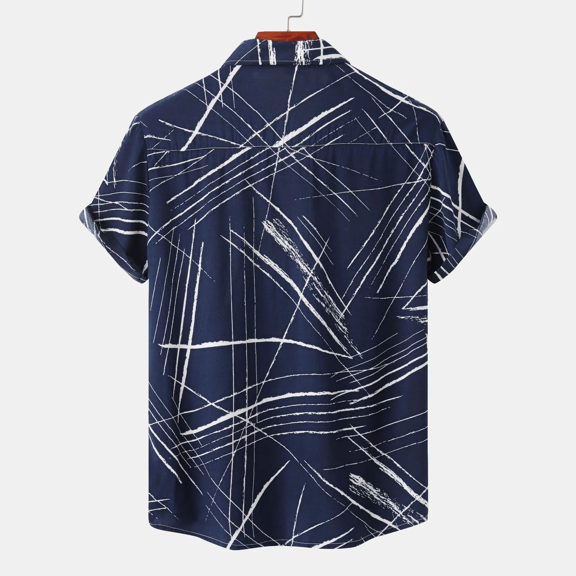 Men's Plus Size Abstract Lines Print Short Sleeve Button-Up Shirt - Farnelli