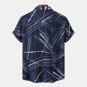 Men's Plus Size Abstract Lines Print Short Sleeve Button-Up Shirt - Farnelli