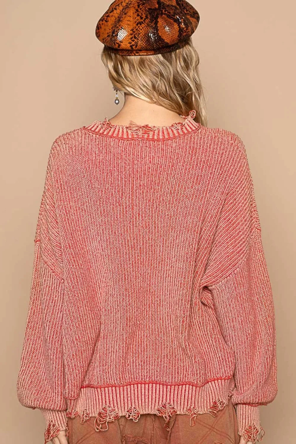 POL Distressed Washed Drop Shoulder Sweater - Farnelli