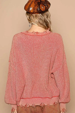 POL Distressed Washed Drop Shoulder Sweater - Farnelli