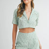 MABLE Eyelet Short Sleeve Crop Top and Shorts Set - Mint