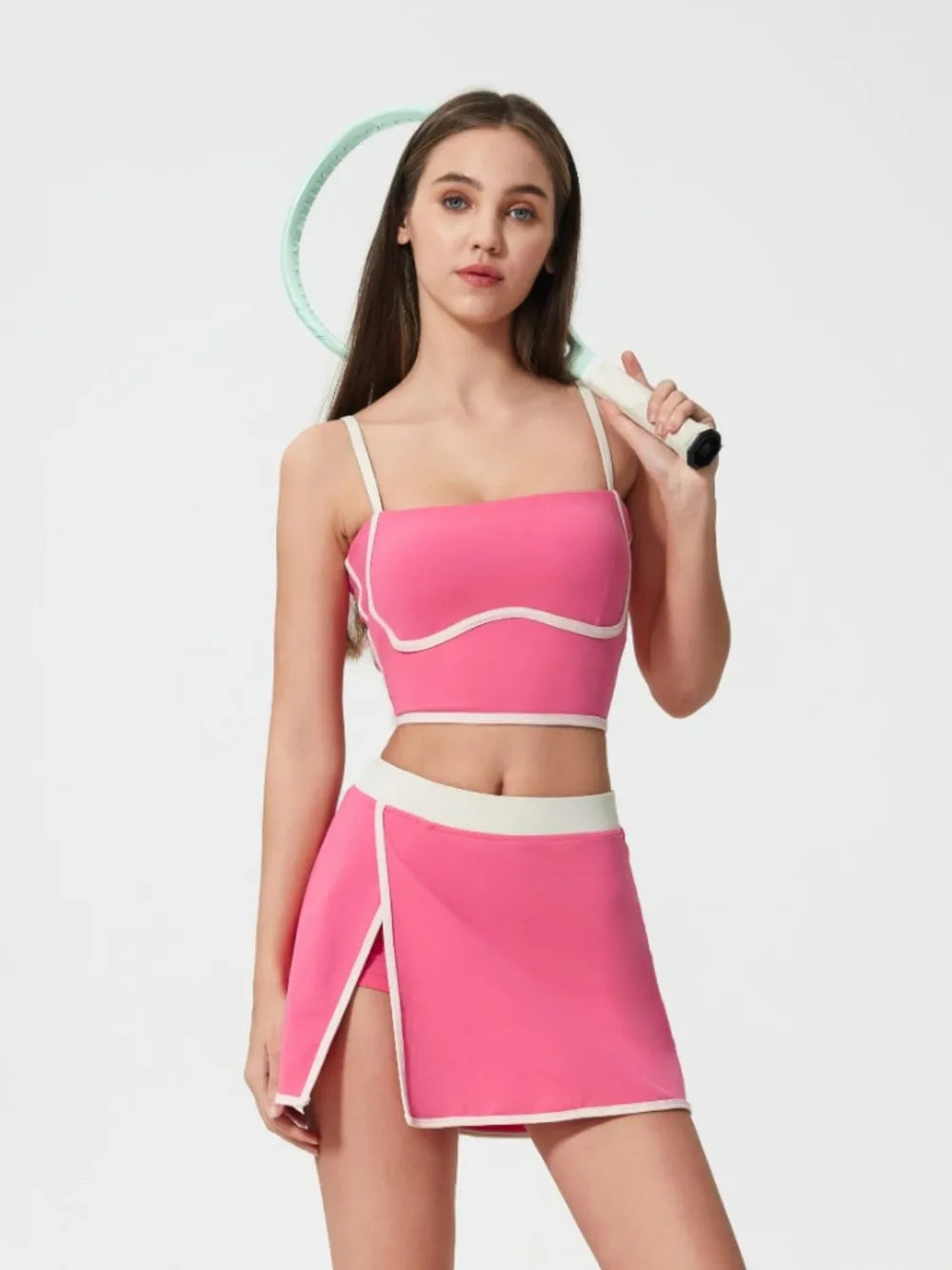 Millennia Contrast Trim Square Neck Active Cami with Detachable Chest Pads - Farnelli