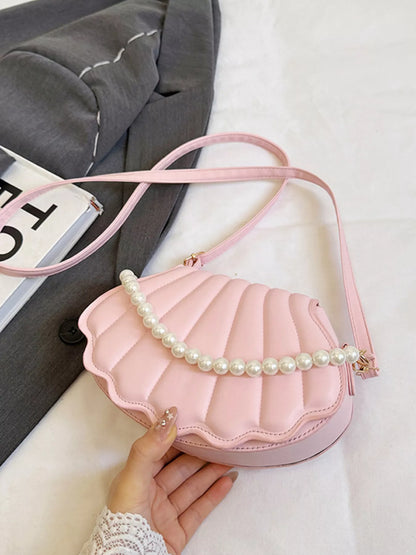 Shell-Shaped Pearl Decor Crossbody Bag - Farnelli
