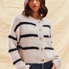 SO ME Stripe Soft Touch Button Cozy Sweater Cardigan - MELANGE/BLACK