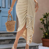 Asymmetric Tassel Wrap Skirt - Apricot