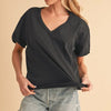 Aemi+Co V-Neck Short Sleeve T-Shirt - BLACK