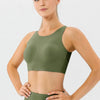 Round Neck Wide Strap Active Bra - Green