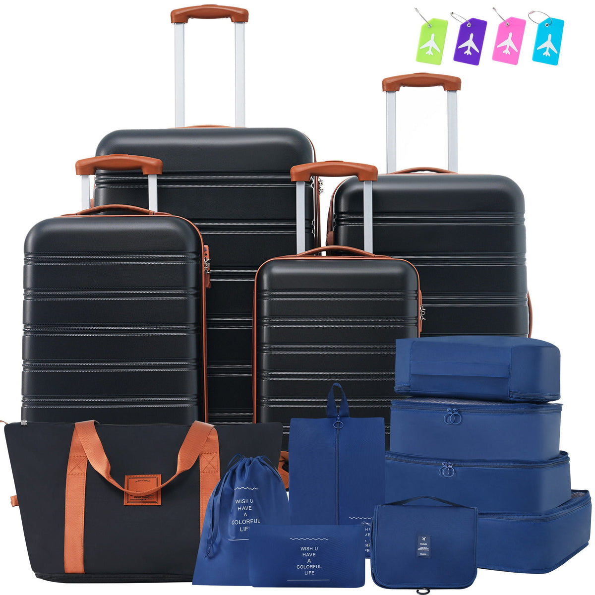 HouseOfZazla 4-piece hardshell luggage set with TSA locks and spinner wheels in multiple colors