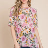 BOMBOM Floral Round Neck T-Shirt - Sand