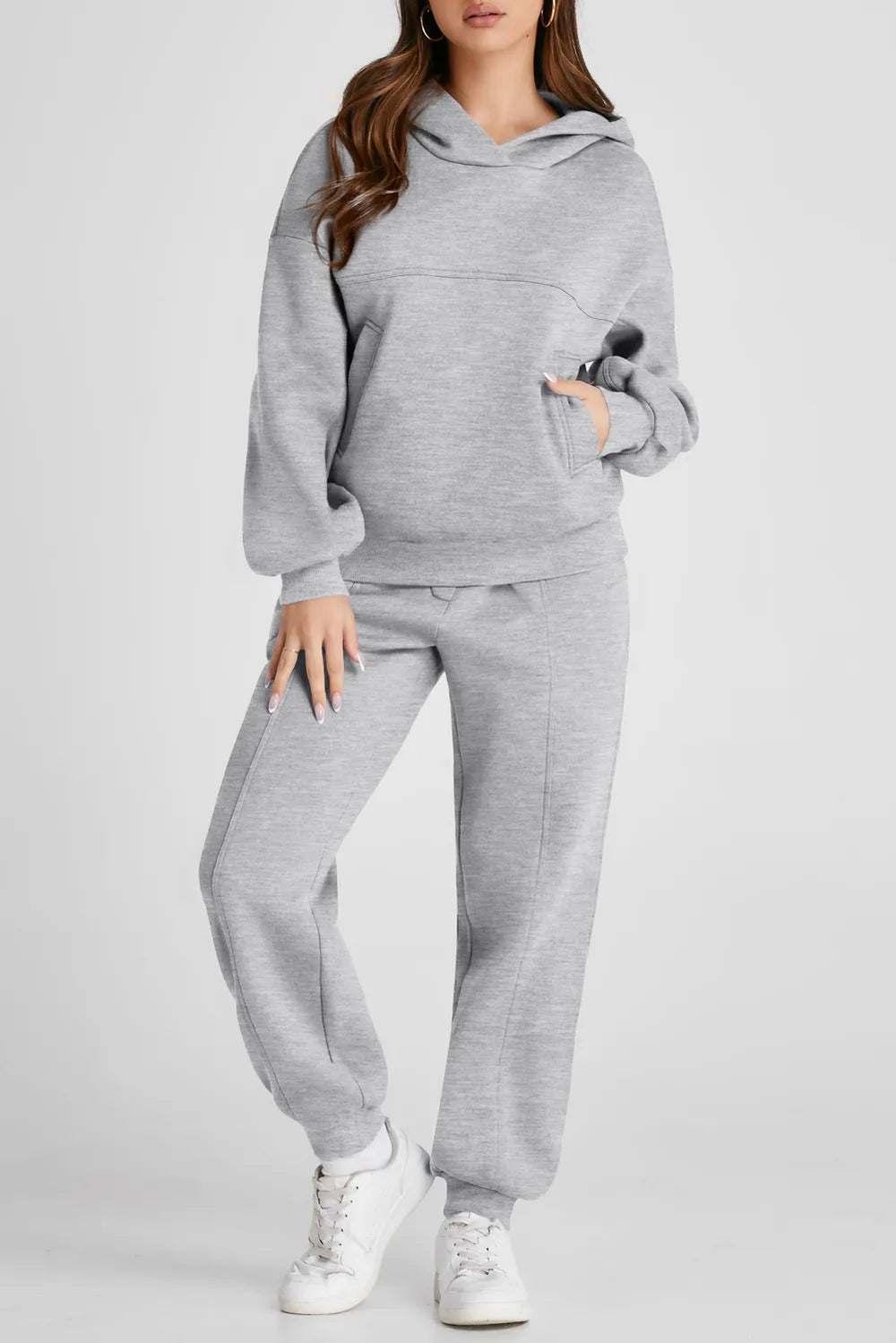 Dropped Shoulder Long Sleeve Hoodie and Pants Active Set - Farnelli