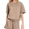 Zenana Scuba Short Sleeve Top & Shorts Set - COCOA