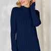 Basic Bae Full Size Ribbed Mock Neck Long Sleeve T-Shirt - Dark Blue