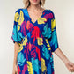White Birch Full Size Printed V-Neck Mini Dress - Farnelli