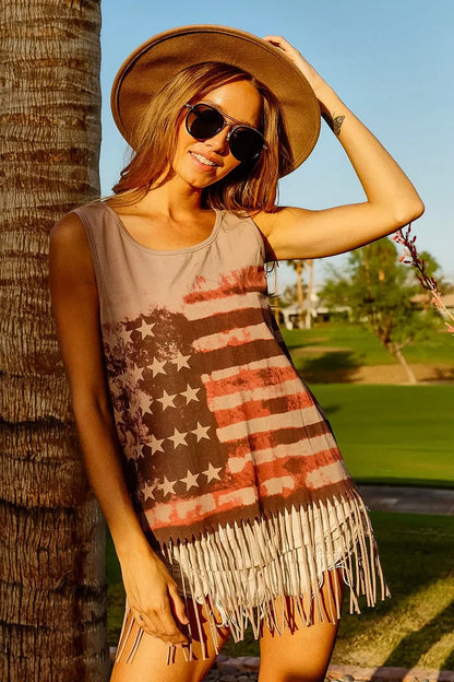 BiBi American Flag Print Knit Sleeveless Top - Farnelli