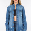 American Bazi Distressed Frayed Hem Denim Jacket - Blue