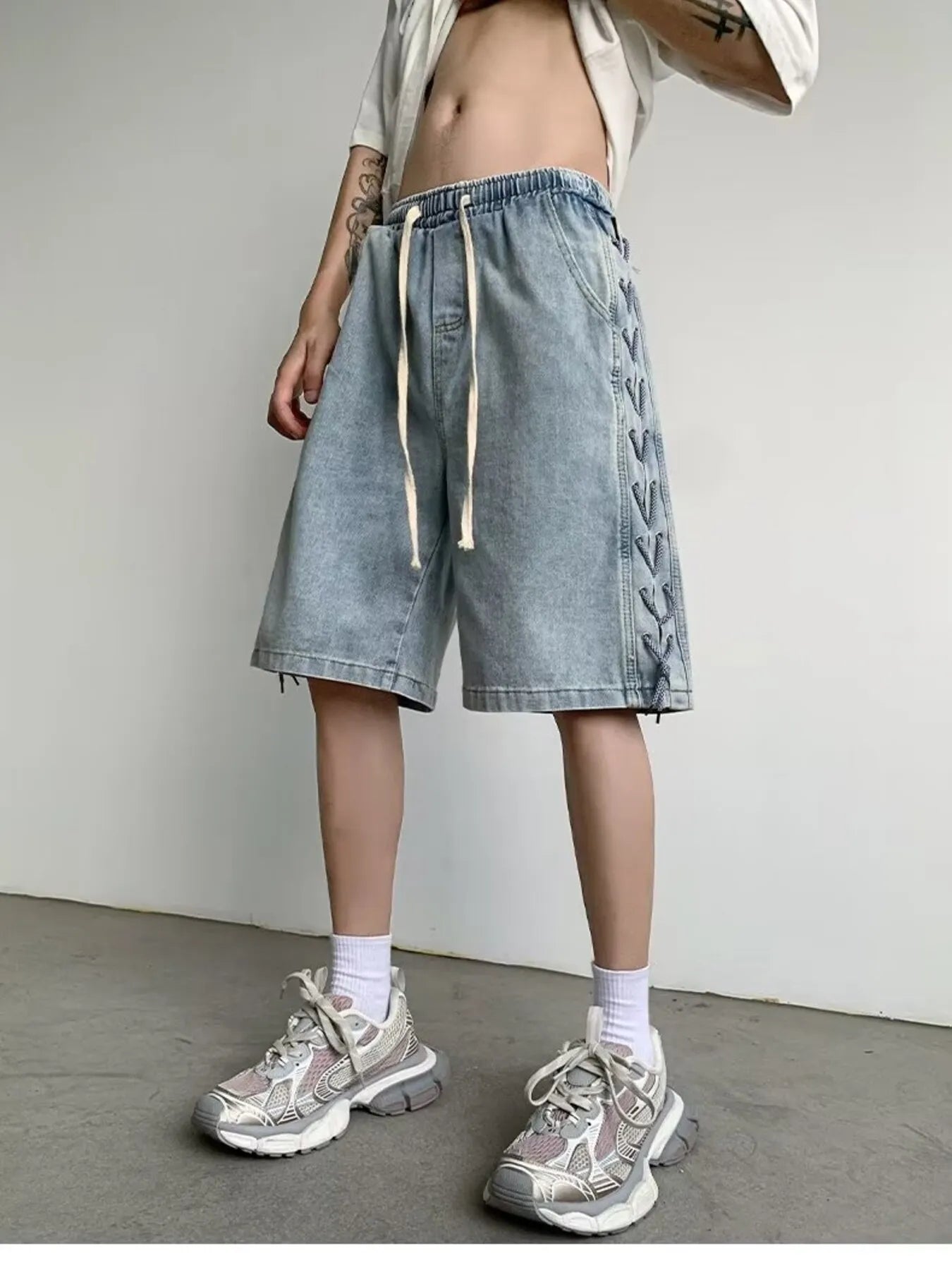 Men's Full Size Drawstring Loose Fit Denim Shorts Plus Size - Farnelli