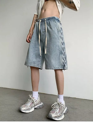 Men's Full Size Drawstring Loose Fit Denim Shorts Plus Size - Farnelli