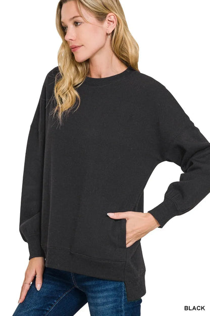 Zenana Full Size Fleece Hi-low Boyfriend Sweatshirts with Pockets Plus Size - Farnelli