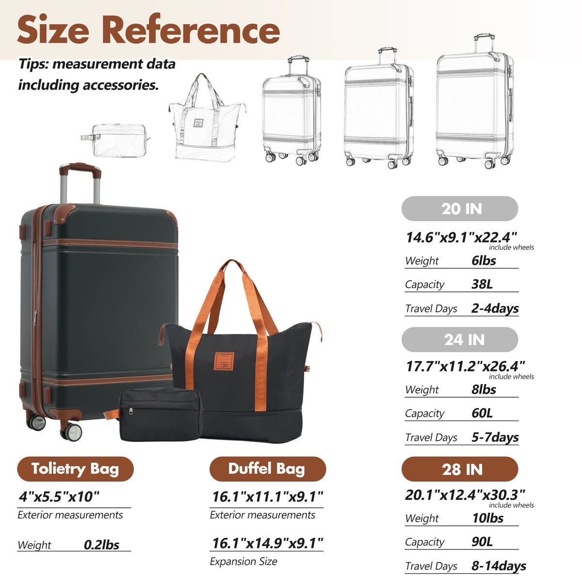HouseOfZazla lightweight hardshell luggage set in black and white with TSA lock