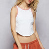 POL Round Neck Cropped Tank with Embroidered Detail - White