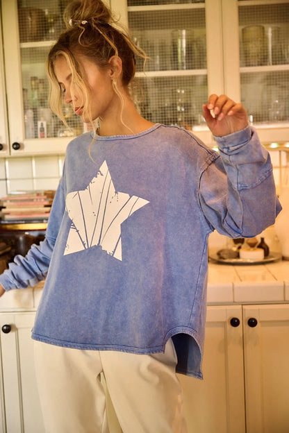 Mittoshop Star Graphic Mineral Wash Long Sleeve Top - Farnelli
