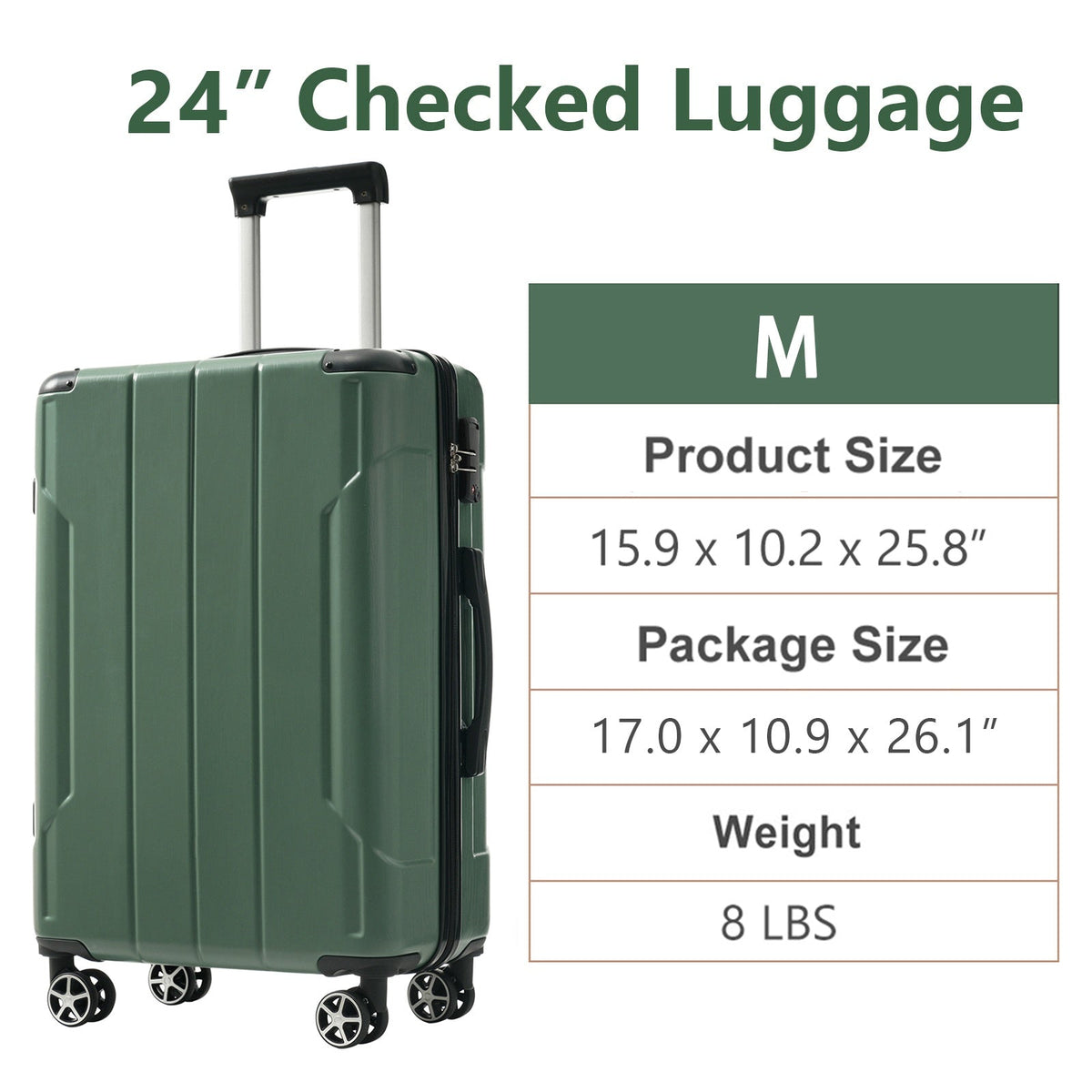HouseOfZazla green lightweight ABS hardshell hard case luggage with easy-glide wheels