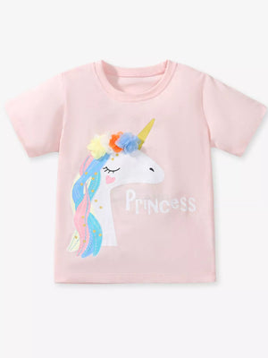 Children's Unicorn Graphic Round Neck T-Shirt - Farnelli