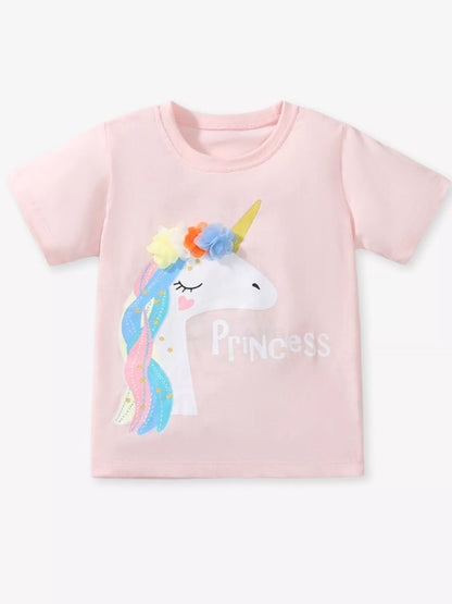 Children's Unicorn Graphic Round Neck T-Shirt - Farnelli