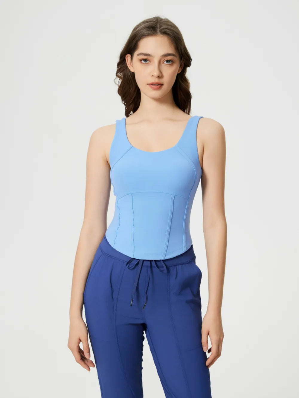 Millennia Round Neck Wide Strap Active Tank with Detachable Chest Pads - Farnelli