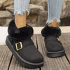 Fuzzy Trim Buckle Accent Winter Boots - Black