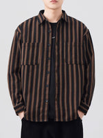 Men's Plus Size Striped Button Up Long Sleeve Shirt - Farnelli