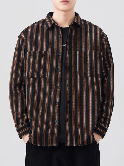 Men's Plus Size Striped Button Up Long Sleeve Shirt - Farnelli