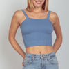 VERY J Cable Knit Seamless Cropped Cami - Denim