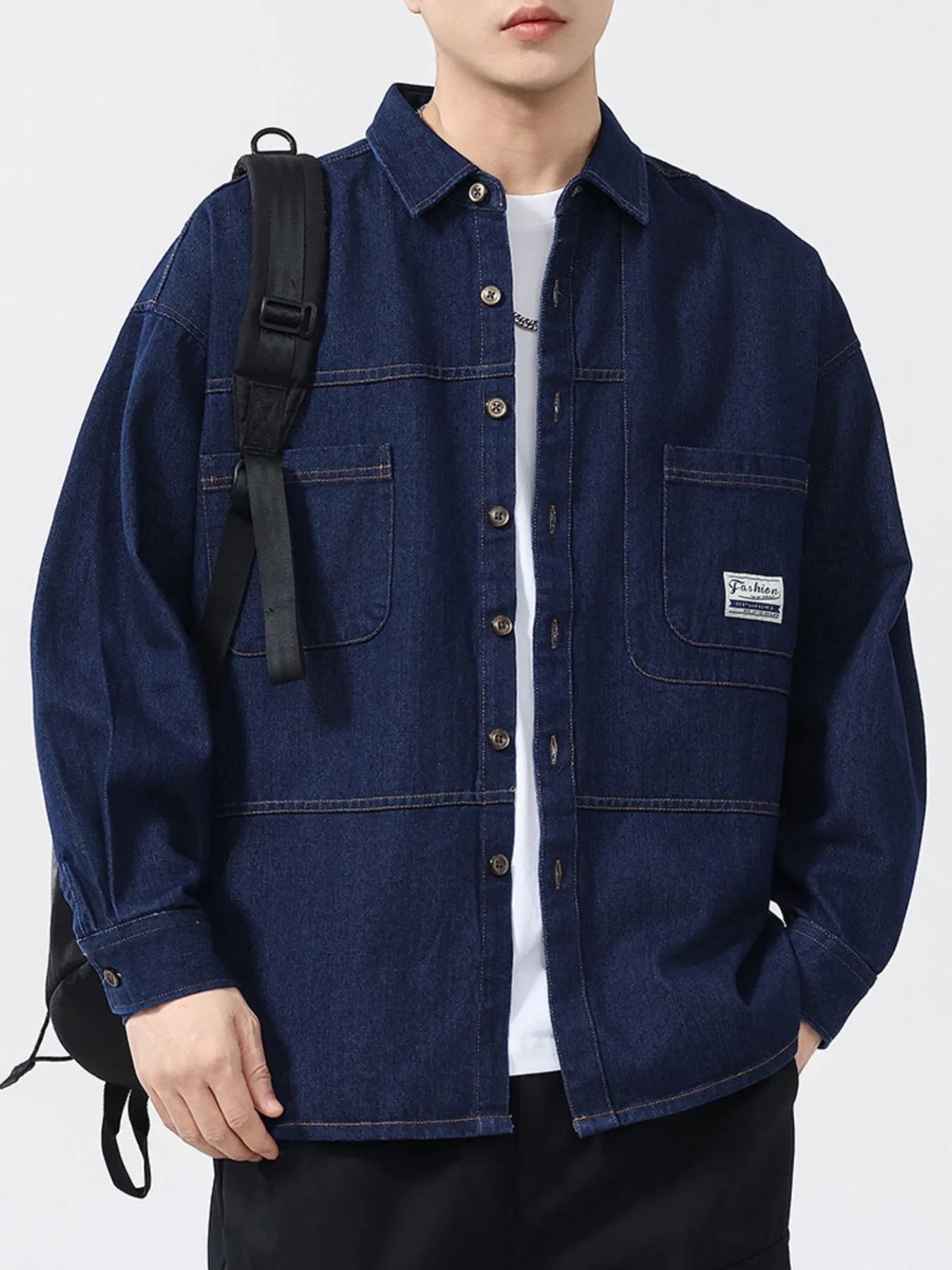 Men's Plus Size Button Up Long Sleeve Denim Shirt - Farnelli