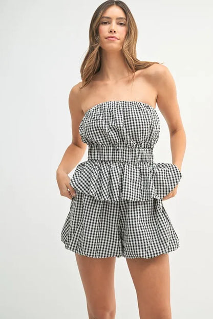 MABLE Gingham Tube Top and Shorts Set - Farnelli