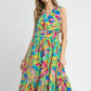 Umgee Ruffled Hem Printed Sleeveless Midi Dress - Farnelli