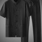 Men's Plus Size Button Up Short Sleeve Top and Pants Set - Farnelli