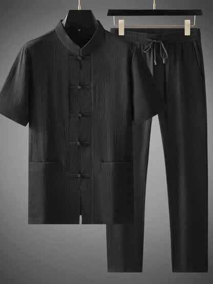 Men's Plus Size Button Up Short Sleeve Top and Pants Set - Farnelli