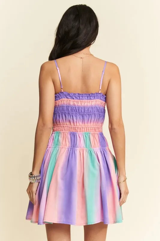Davi & Dani Multi Color Ombre Printed Bodice Button Up Dress - Farnelli