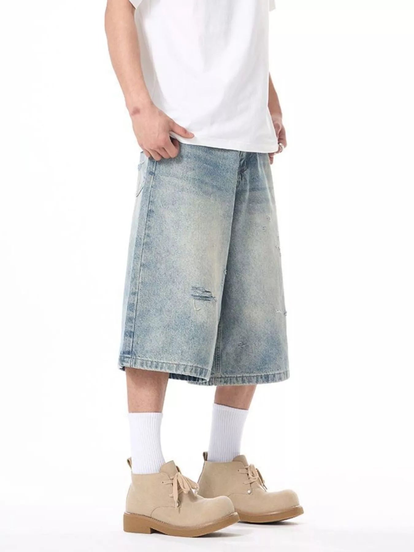 Men's Plus Size Distressed Washed Demin Shorts - Farnelli