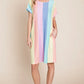 BOMBOM Striped Short Sleeve Dress with Pockets - Farnelli