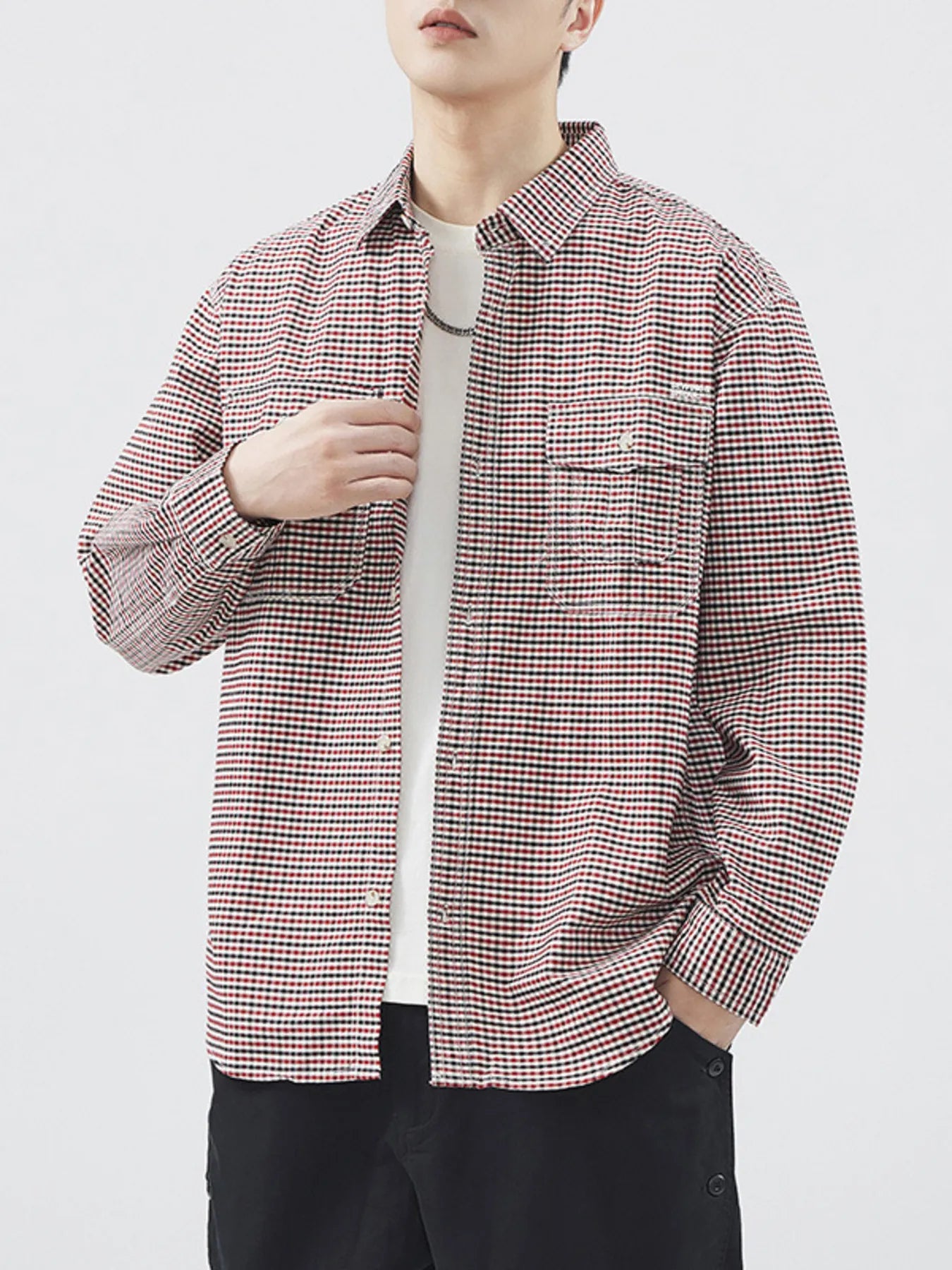 Men's Plus Size Plaid Button Up Long Sleeve Shirt - Farnelli
