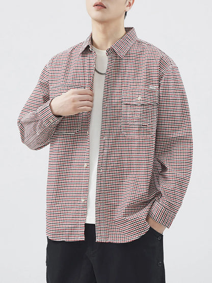 Men's Plus Size Plaid Button Up Long Sleeve Shirt - Farnelli