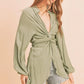 Aemi + Co Tied Collared Neck Long Sleeve Top - Farnelli