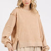 Mittoshop Side Slit Exposed Seam Round Neck Sweatshirt - Tan