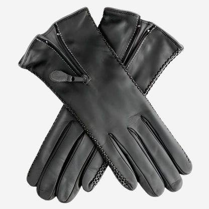 CA0547 (black) – Women’s Italian lambskin cashmere-lined leather gloves with zipper