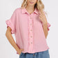 Mittoshop Mineral Washed Button Down Flounce Sleeve Shirt - Farnelli