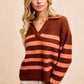 BiBi Striped Sweater Top with Collar Stitched Details - Farnelli