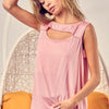 BiBi Rayon Span Knit With Cut Out Front Sleeveless Top - BLUSH PINK